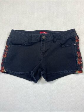 BONGO Black Denim Shorts with Tribal Patterned Side Trim, Size 7